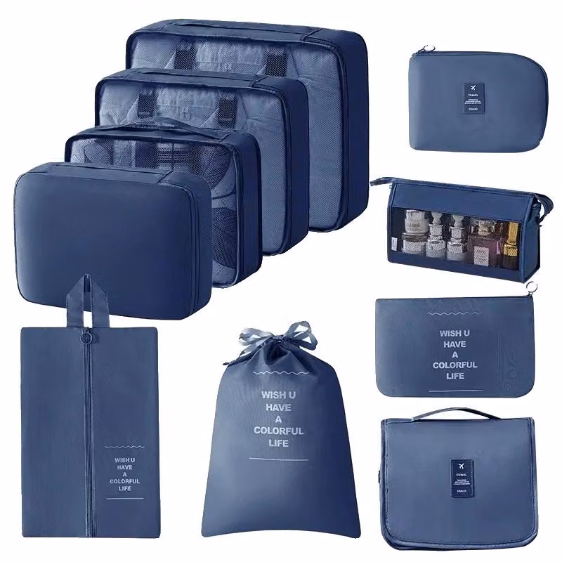 Borse da viaggio pieghevoli, design versatile, confezione da 10 pezzi, colore blu intenso