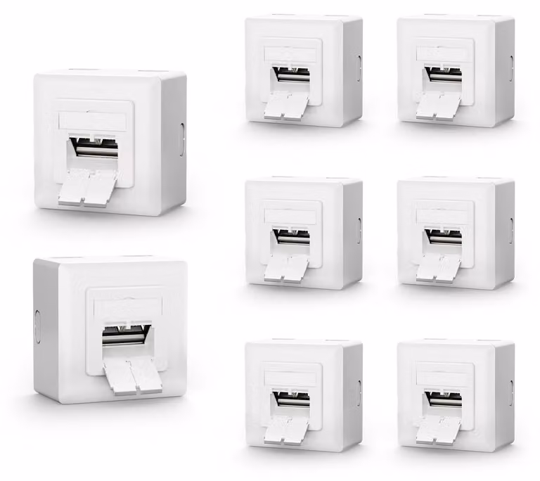 Connettore di rete CAT6A a 2 porte, 10 Gbit/s, schermato, confezione da 8 pezzi, colore bianco