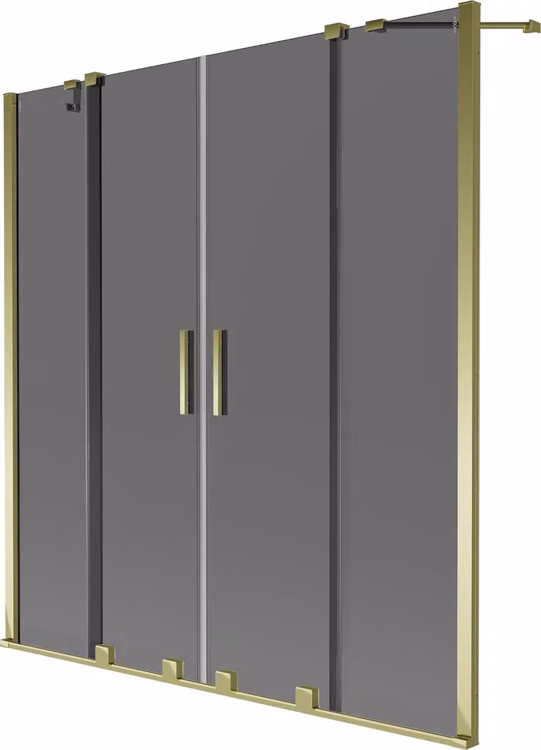 Mexen Velar Duo parete per vasca da bagno a 2 ante scorrevoli 160 x 150 cm, grafite, oro - 896-160-000-42-50