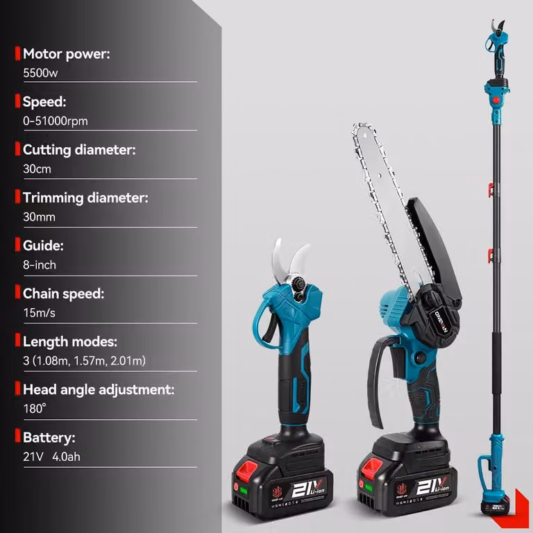Troncatrice elettrica a catena - Set con 2 batterie - Potenza: 5500 W