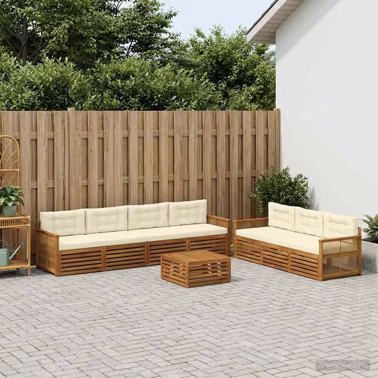 Set di divani da esterno vidaXL 8 pezzi in legno di acacia con cuscini beige e bianco