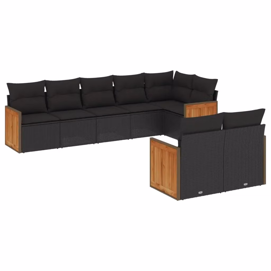 vidaXL Set Divani da Giardino a L con Cuscini 8 pz Nero in Polyrattan e Metallo – 2