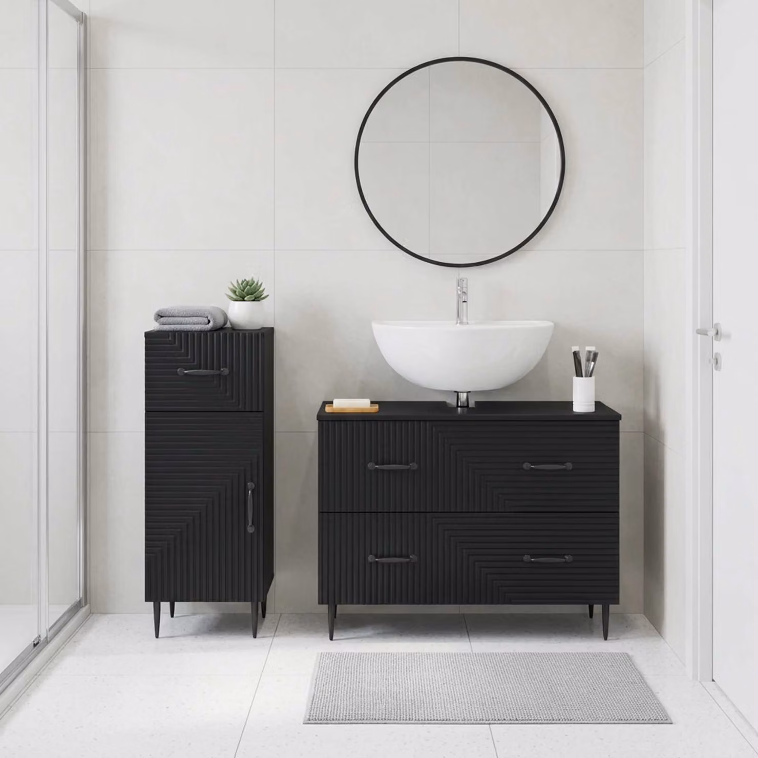 Set di mobili da bagno vidaXL HAARLEM composto da 2 pezzi, mobile lavabo e mobile contenitore, nero opaco