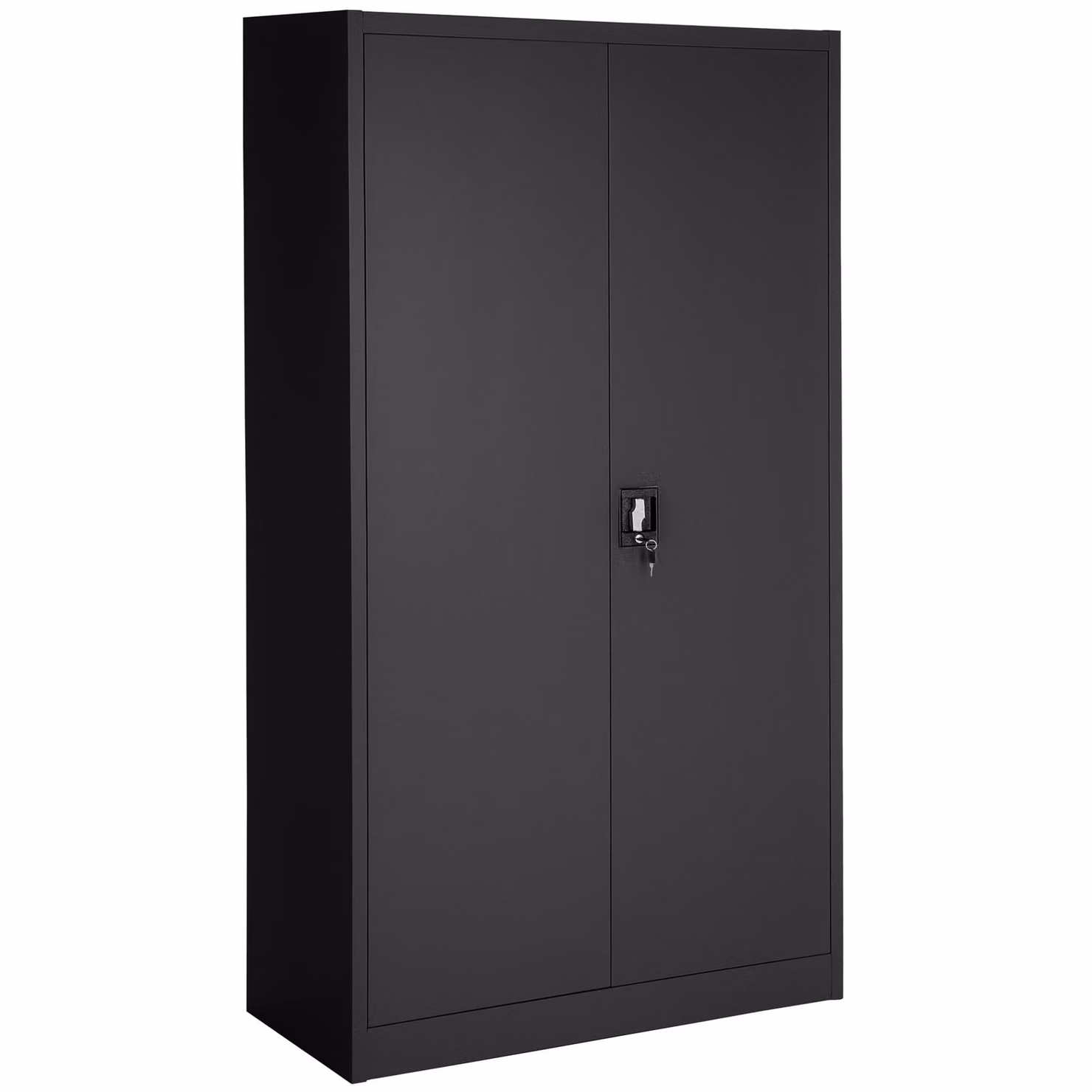 Armadio in metallo nero Tectake con ante a battente, asta appendiabiti e serratura per ufficio o casa, L: 90 cm, P: 40 cm, H: 180 cm – 2