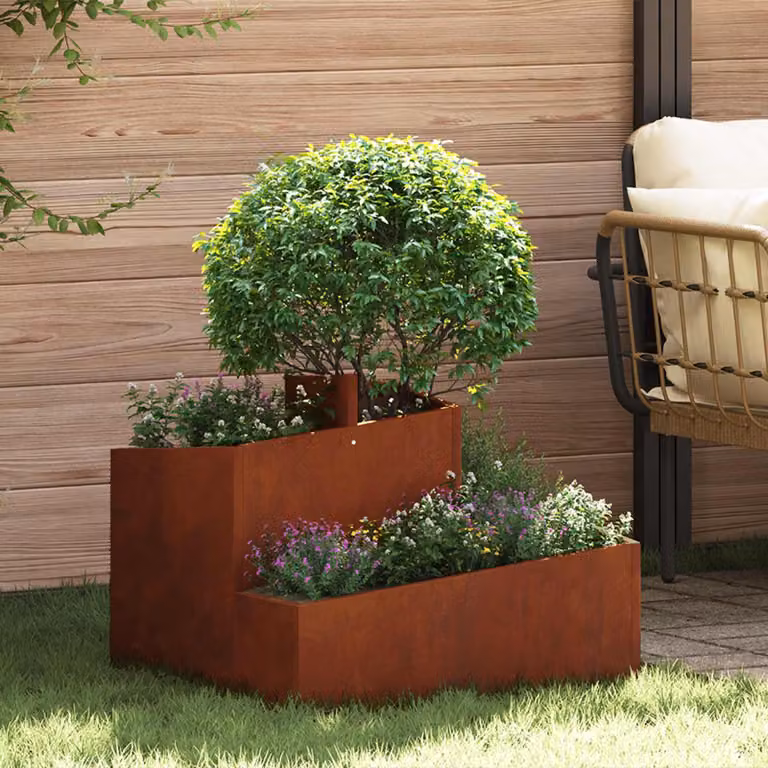 vidaXL Vaso da giardino in acciaio marrone L: 60 cm, P: 60 cm, H: 50 cm