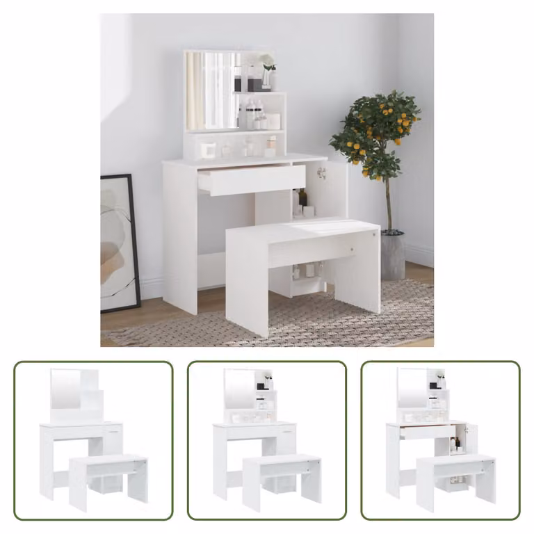 The Living Store Set di tavolini da toilette bianchi 86,5x35x136 cm
