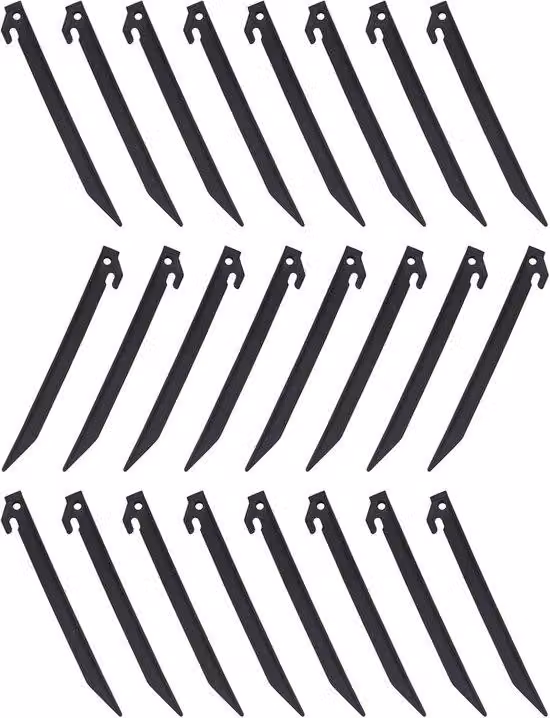 24 ganci da 225 mm in plastica resistente con punta a spillo per tende, tubi gonfiabili, campeggio, roulotte, indicatori visibili, campeggio all'aperto, pali gonfiabili per tende, tende da sole (neri)