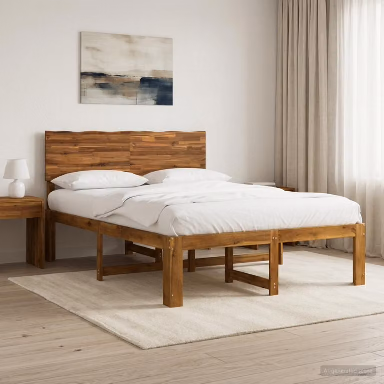 Letto matrimoniale con testiera vidaXL ROSTOCK in legno di acacia naturale marrone L: 139 cm, P: 195,5 cm, H: 101 cm
