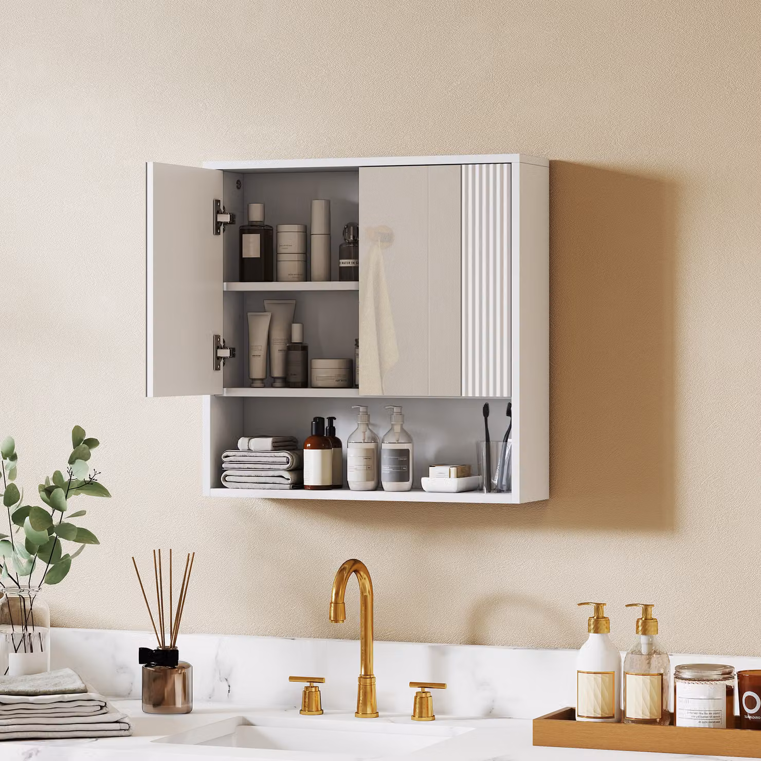Armadietto da bagno sospeso HOMCOM bianco con ante specchiate, ripiani regolabili e chiusura soft-close – 2