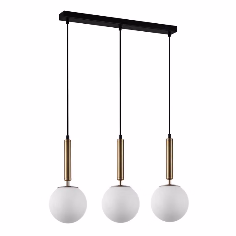 Lampadario Ravena in ottone, nero e bianco, 3xE27x10W, vetro, dimensioni: 108x65x15 cm, IP20, Italux