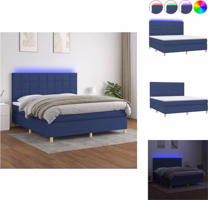 vidaXL Letto a molle con materasso e tessuto LED blu 180x200 cm - Letti e strutture letto