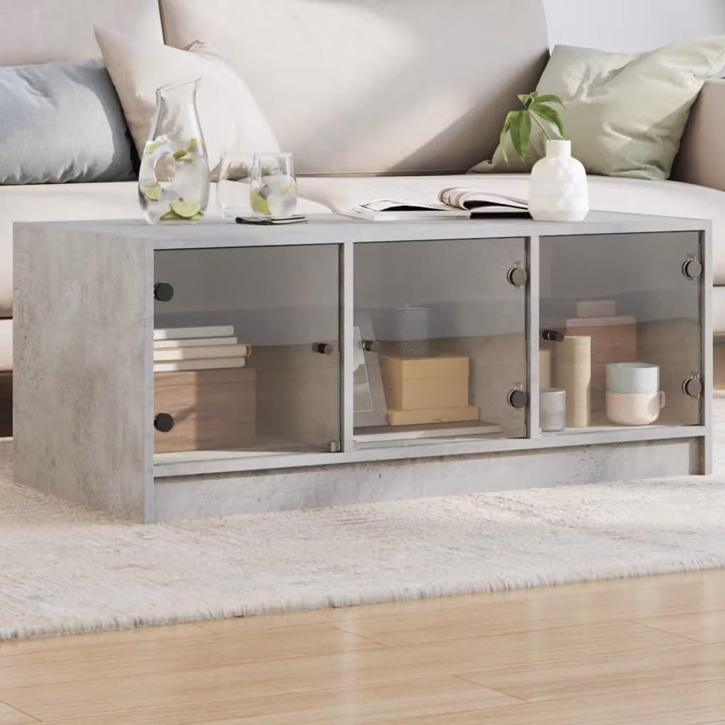 vidaXL Tavolino da salotto moderno con ante in vetro, colore grigio, L: 102 cm, P: 50 cm, H: 42 cm