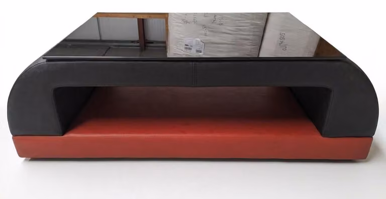 Moderner Schwarzer Couchtisch Kunstleder Glas Wohnzimmer Luxus Design
