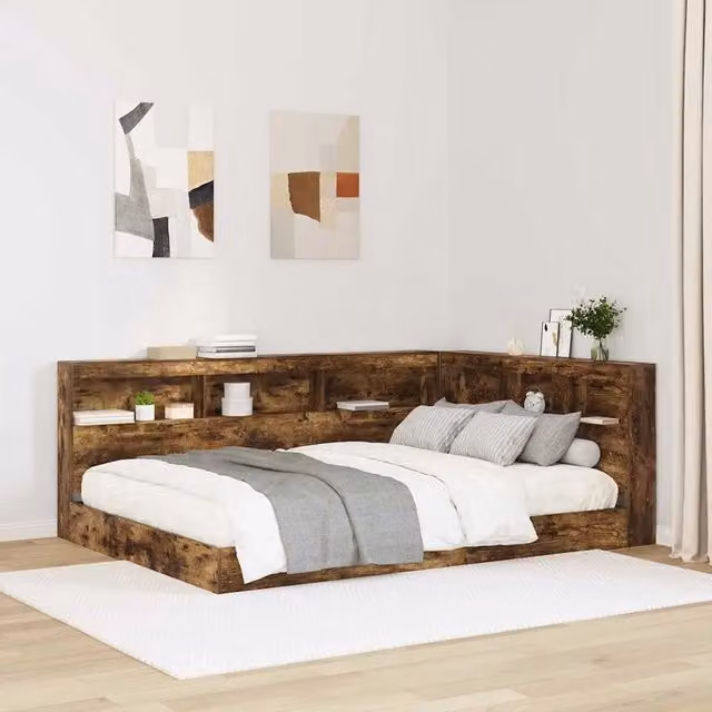 Testata letto con contenitore vidaXL in rovere fumé con ripiano integrato e porta USB, L: 207,5 cm, P: 157,5 cm, H: 76,5 cm