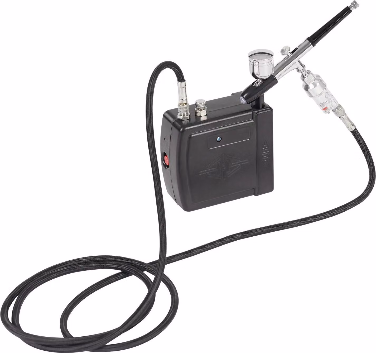 Set aerografo con compressore - Aerografo a doppia azione - 2-15 PSI - 12 V DC - Spina UE - Bicchiere da 7 ml - Tubo flessibile da 1,7 m - Nero