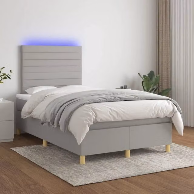 Letto Ibrido con Materasso e Illuminazione LED vidaXL in Tessuto Grigio e Bianco L/P/H: 120 x 200 x 128 cm