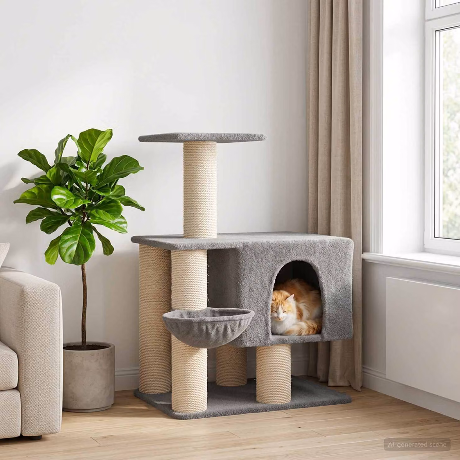 vidaXL Albero per gatti con pali in sisal Grigio Chiaro