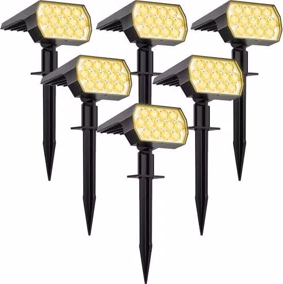 Faretti solari, 6 pezzi/52 LED/3 posizioni, faretti solari da giardino, lampada di sicurezza solare, illuminazione da esterno impermeabile IP68, per vialetti, giardini, cortili (bianco caldo)