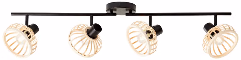 Brilliant Norah, lampada a braccio a 4 luci, legno chiaro/nero, metallo/bambù, 4x D45, E14, 28 W