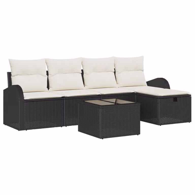 Set di divani da giardino vidaXL a forma di L con pouf e tavolino, 6 pezzi, Nero e Beige