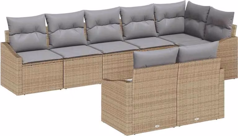 Set di divani con cuscino 8 pcs Beige polyrattan