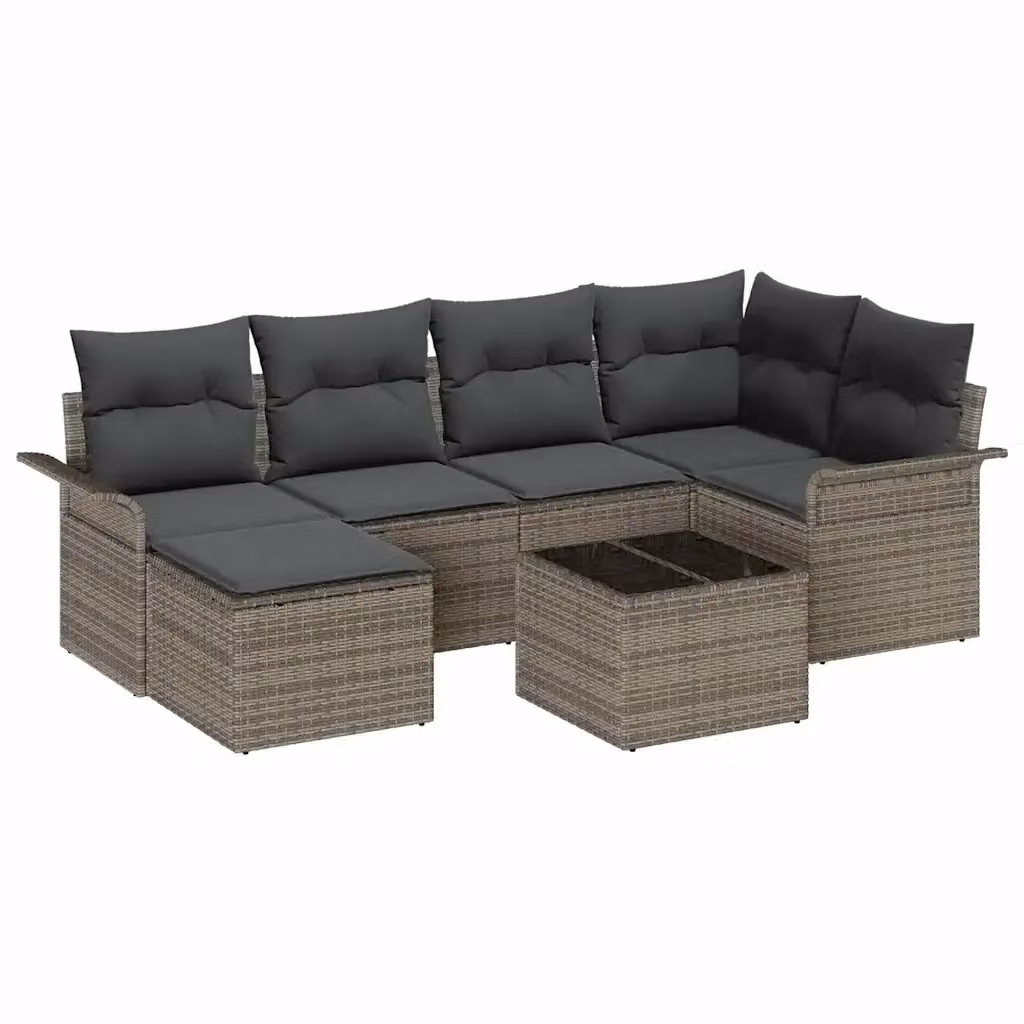 Set Divano da Giardino Moderno vidaXL in Polyrattan Grigio con 7 Pezzi e Cuscini Inclusi – 2
