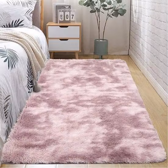 Tappeto rettangolare unicolore rosa per soggiorno e camera da letto, lavabile e antiscivolo, L: 240 cm, P: 150 cm