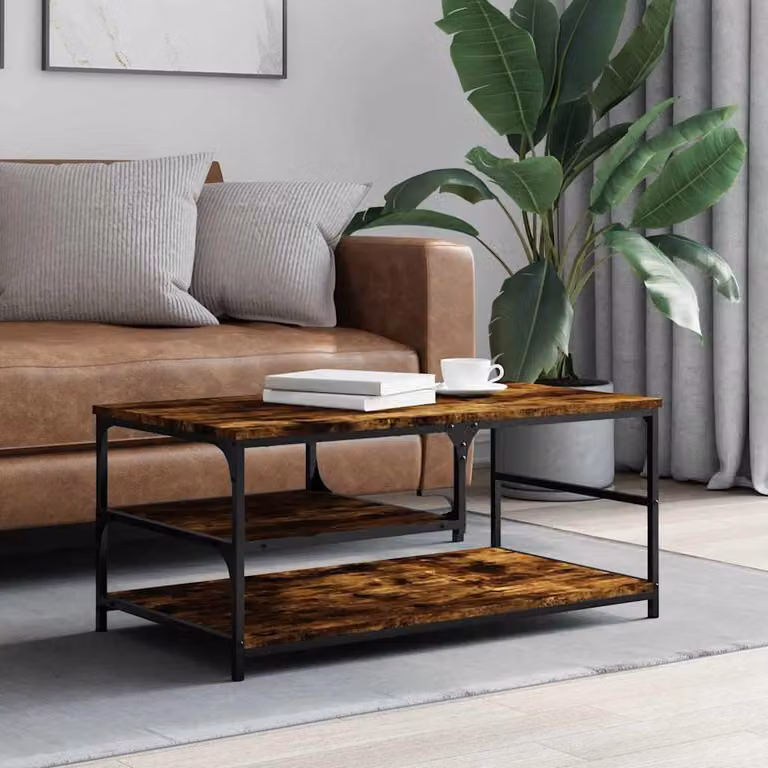 Tavolino da salotto rettangolare vidaXL in legno e metallo color marrone, L 90 cm x P 49 cm x H 40 cm