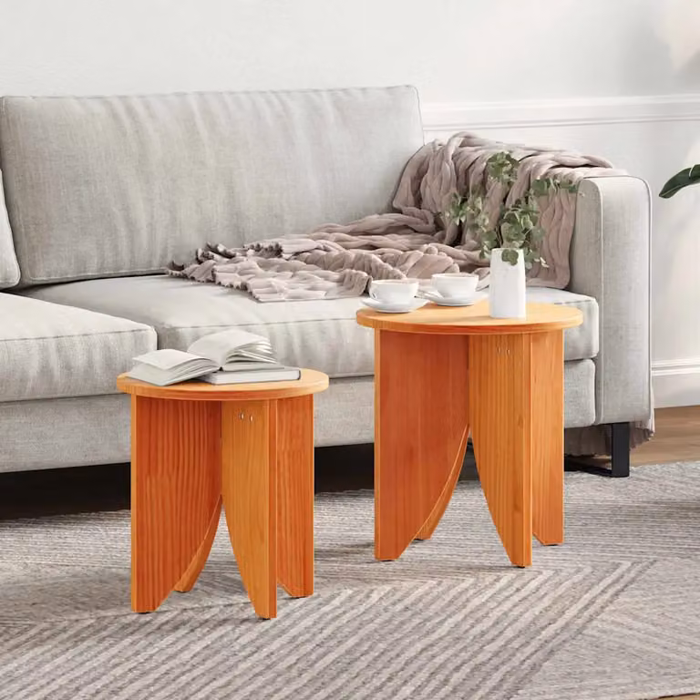 Set di 2 tavolini da salotto rotondi vidaXL in legno di pino marrone cerato, L/P/H: 41,5 x 41,5 x 44 cm