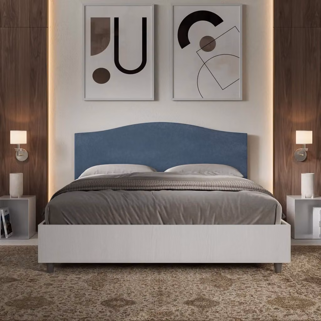 Letto Matrimoniale Giordanoshop con Struttura Imbottita in Microfibra Blu L/P/H: 160 x 200 x 115 cm – 2