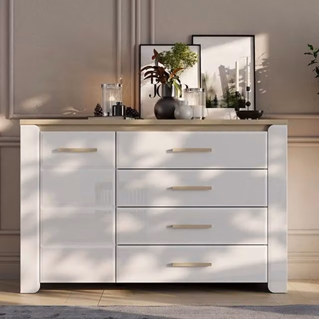 Madia Bicheno DMORA con 2 ripiani, finitura rovere bianco opaco, L: 135 cm, P: 40 cm, H: 88 cm