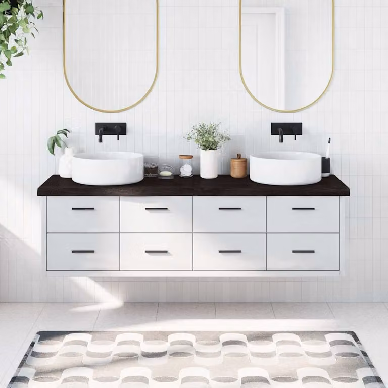 Piano da bagno vidaXL in legno trattato marrone scuro L: 180 cm, P: 50 cm, H: 2-6 cm