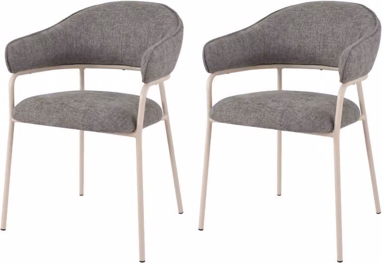Rebecca Mobili Sedie Cadetia 82,5x57x56,5 Tessuto Poliestere Acciaio Grigio Bianco Moderno SET 2 pezzi