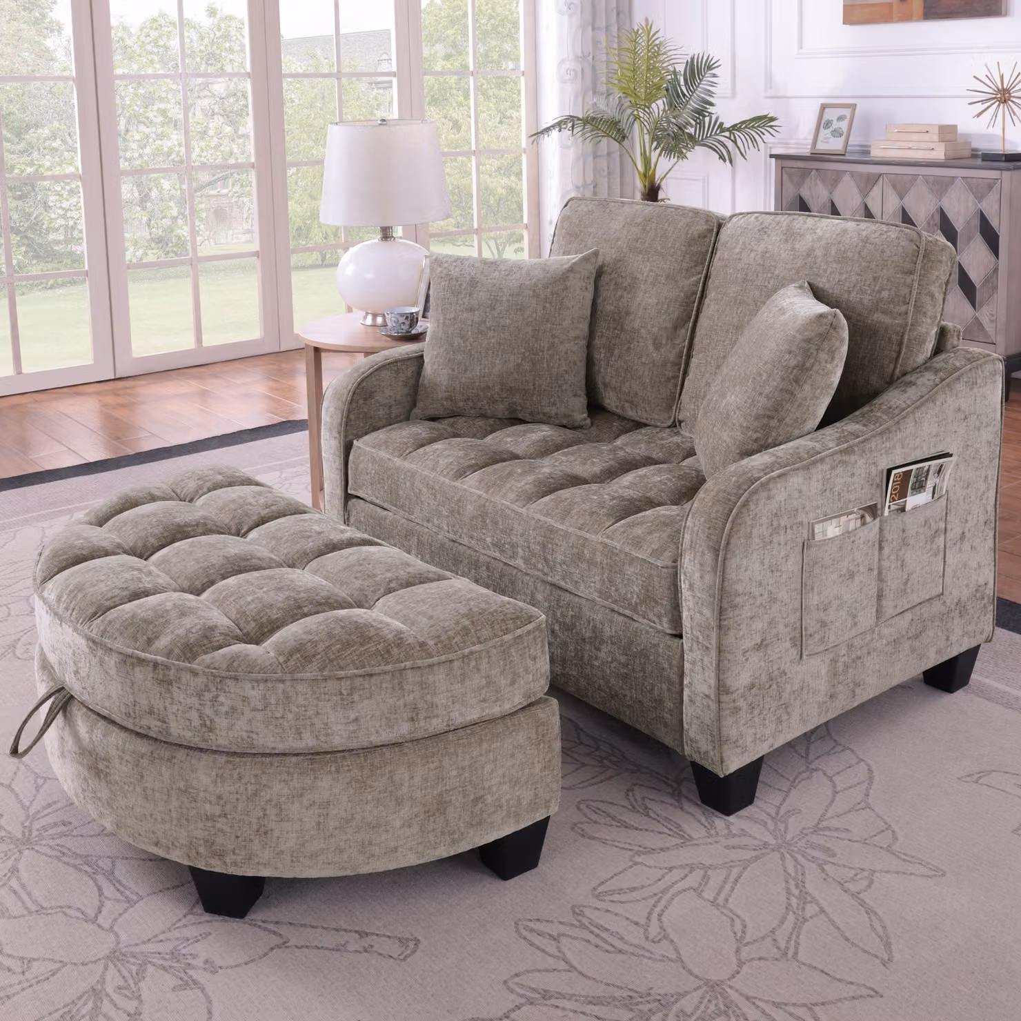okwish 2-in-1 Divano letto Divano modulare Divano lounge con piedini antiscivolo in plastica, Chaise longue Poltrona relax con pouf contenitore, Marrone