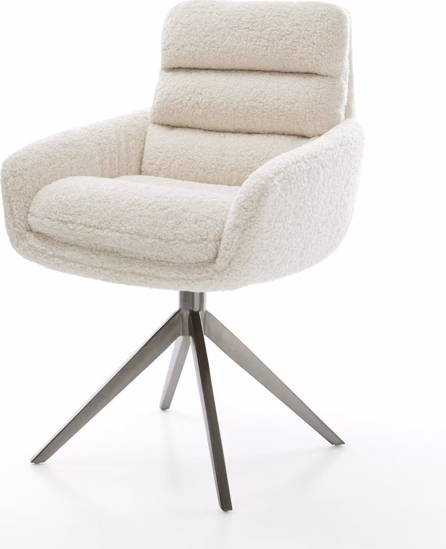 DELIFE sedia girevole Abelia-Flex con braccioli in tessuto teddy beige struttura a croce larga grafite funzione dondolo girevole a 360°