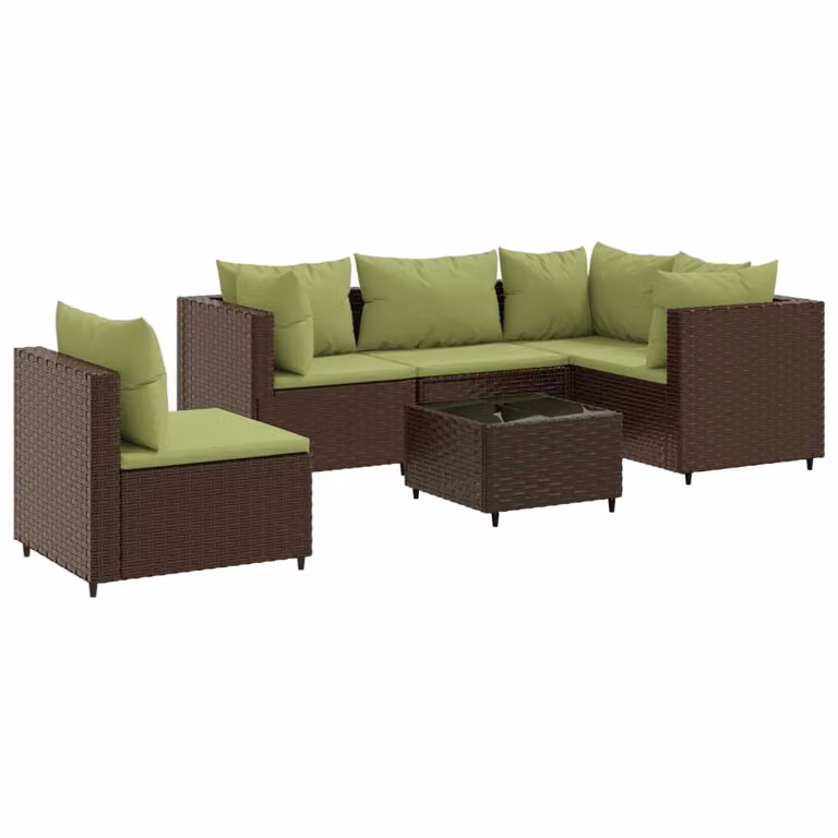 Set Mobili da Giardino 6pz con Cuscini in Polyrattan Marrone