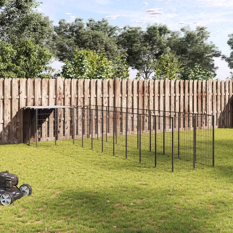 vidaXL Gabbia per Cani in Acciaio Nera e Argento da 7,26 m²