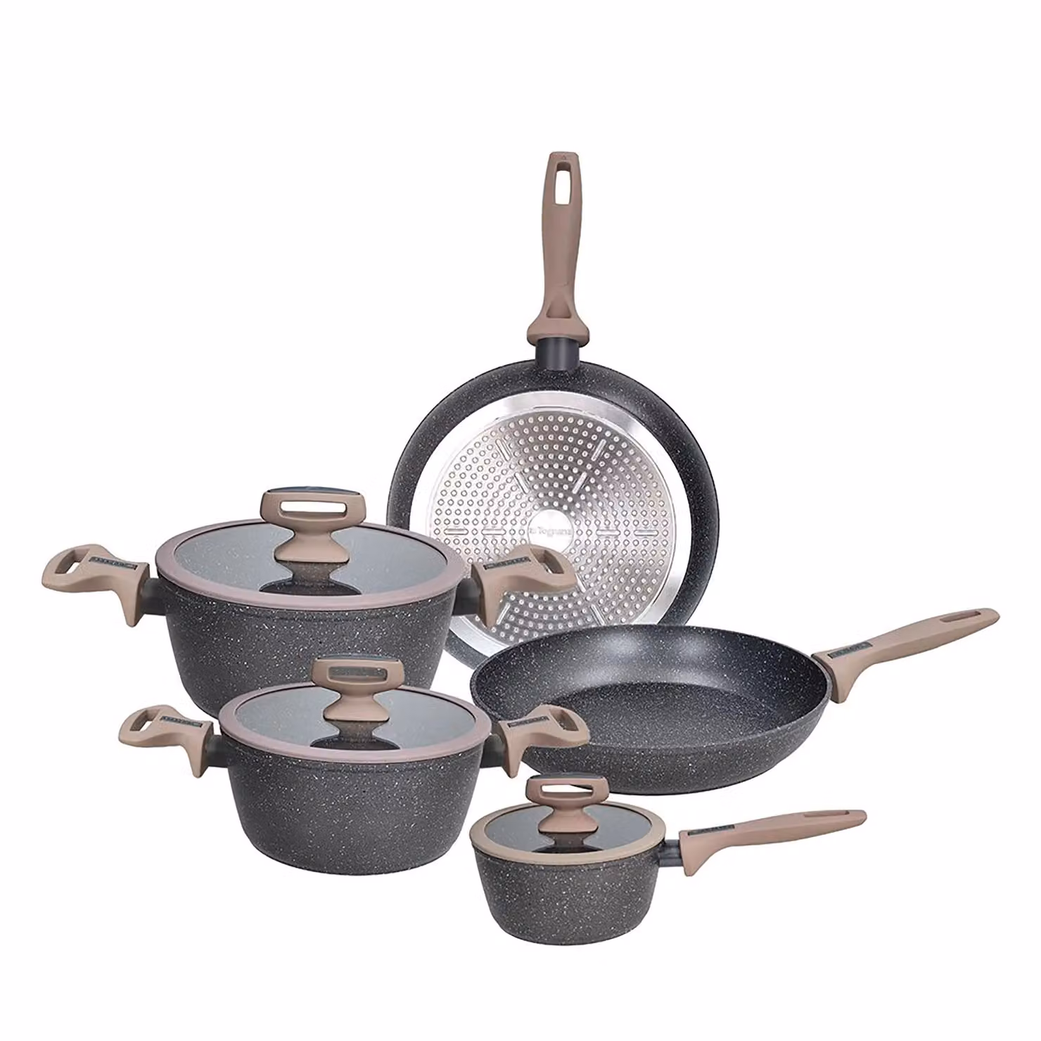 Set di pentole e padelle Tognana Class Stone in alluminio forgiato con rivestimento antiaderico effetto pietra, 8 pezzi, colore grigio – 1