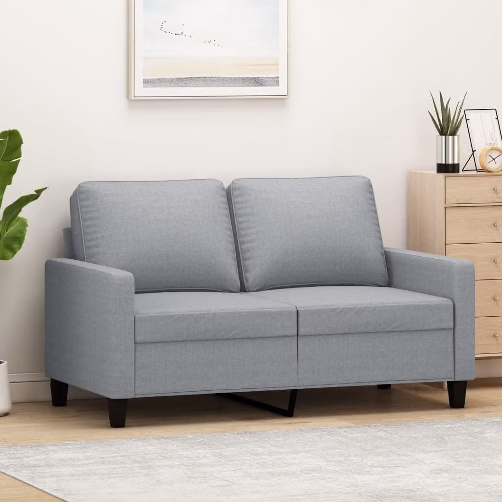 Divano a due posti, colore grigio chiaro, 120 cm, rivestito in tessuto