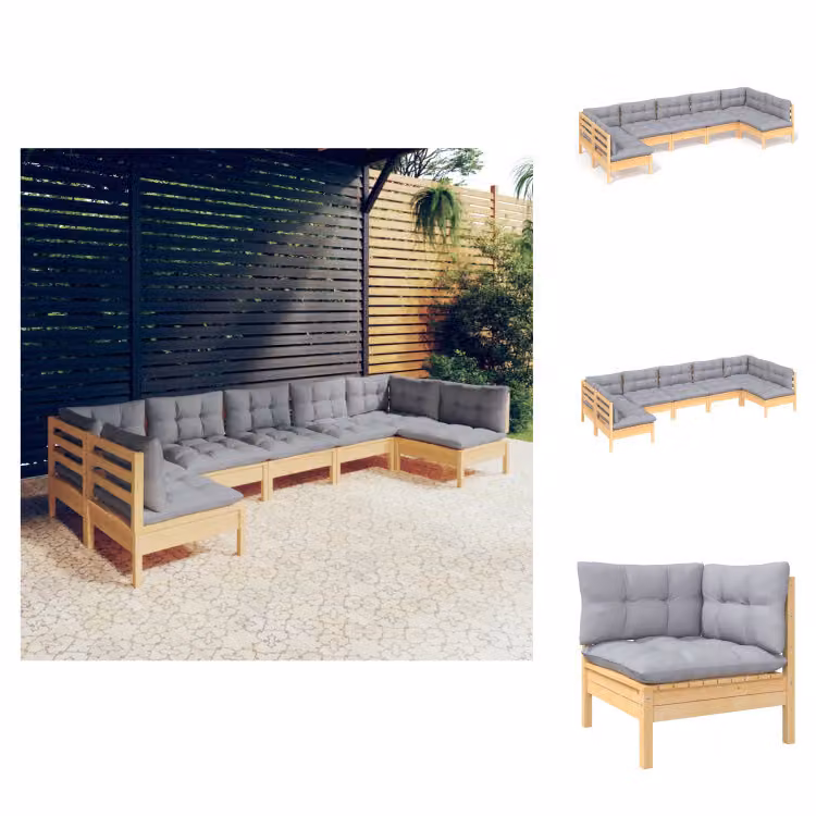 vidaXL Set di 7 pezzi da giardino con cuscini grigi in pino massiccio - Set di mobili da giardino