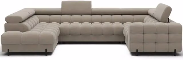 Divano panoramico convertibile FACTORY MEUBLORAMA beige a 3 posti con angolo sinistro e cassapanca con seduta sollevabile – 1