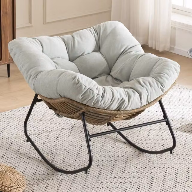 Sedia a Dondolo Imbottita in Chenille ¨C Xylo ¨C Poltrona Relax per Cameretta e Soggiorno
