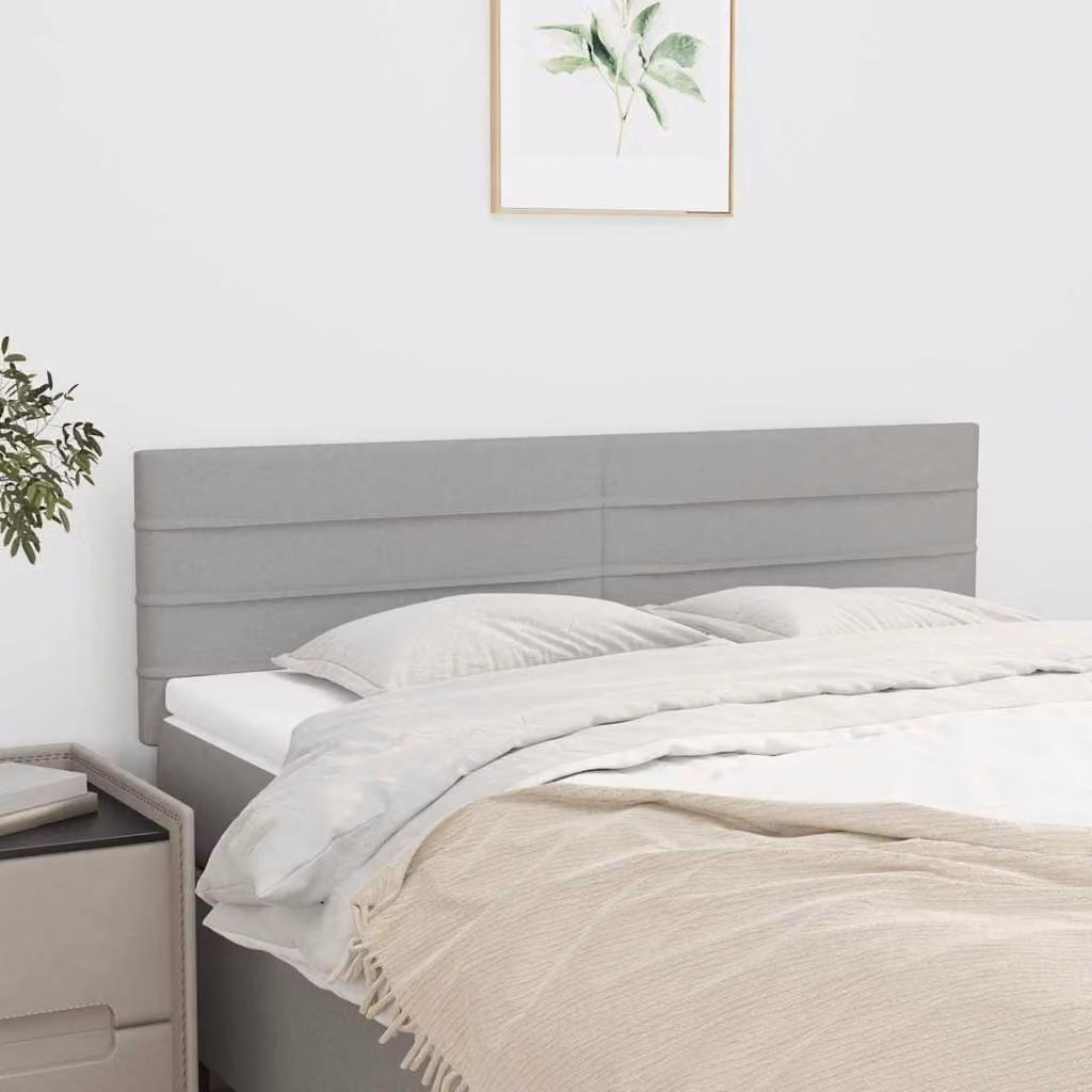 Testiera per letto vidaXL in tessuto grigio chiaro con pannello imbottito, L: 144 cm, P: 5 cm, H: 78-88 cm