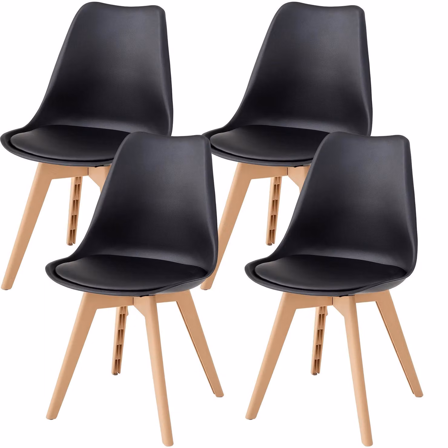Sedie da pranzo moderne - Set di 4 sedie - Seduta imbottita in ecopelle - Struttura e gambe in plastica - Schienale ergonomico - Adatte per sala da pranzo, cucina e soggiorno - Colore: nero