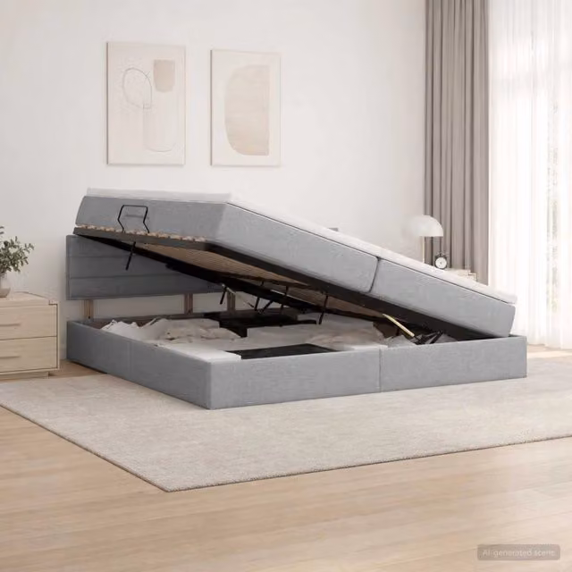 Letto con contenitore e materasso ibrido vidaXL in tessuto Grigio e Bianco L 200 cm x P 200 cm x H 88 cm – 1
