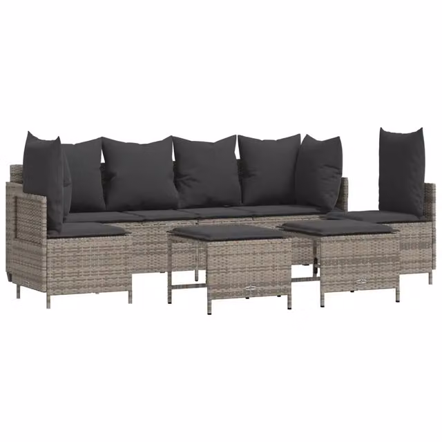 Set Divano da Giardino 5 pz | Set Salotto da Giardino con Cuscini Grigio in Polyrattan