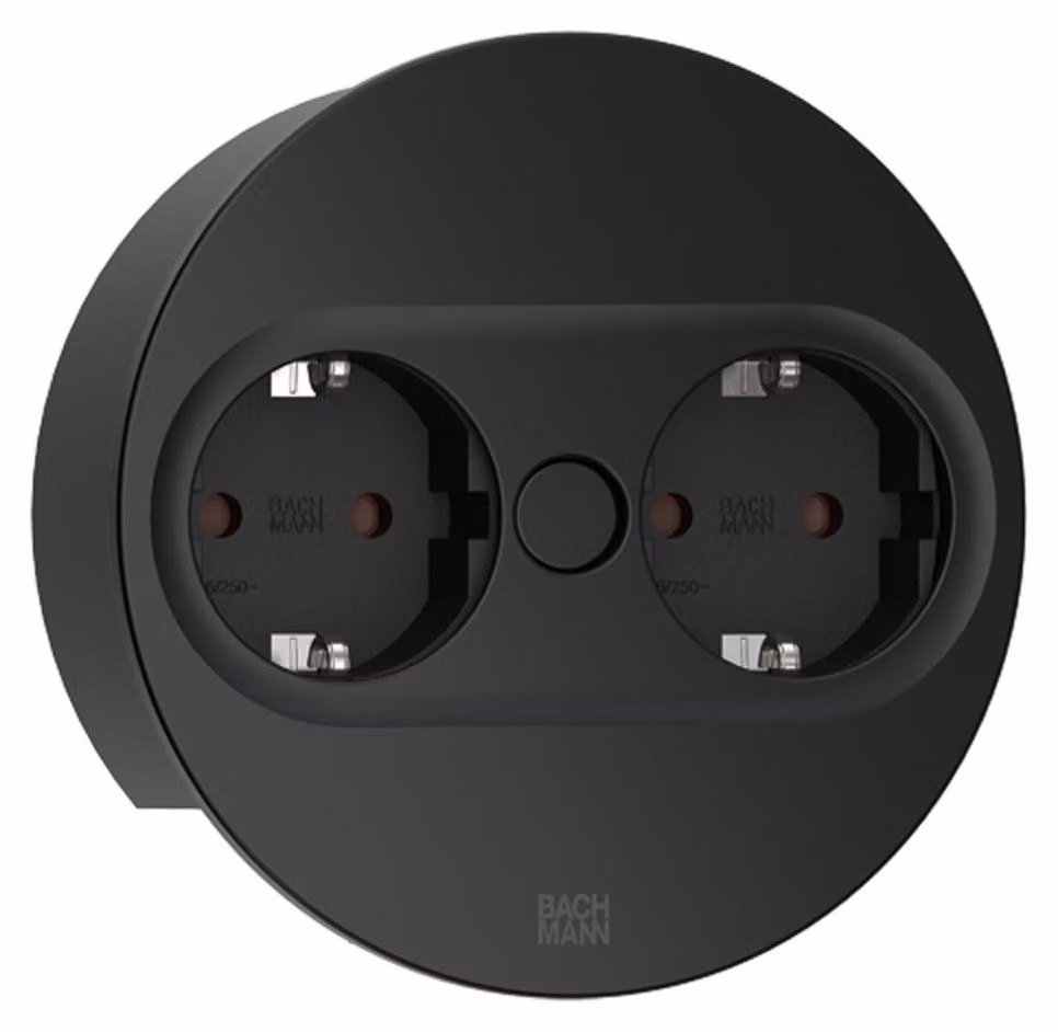 Ciabatta multipresa da incasso Bachmann TWIST 2, 2 prese e cavo da 2 m, nero opaco