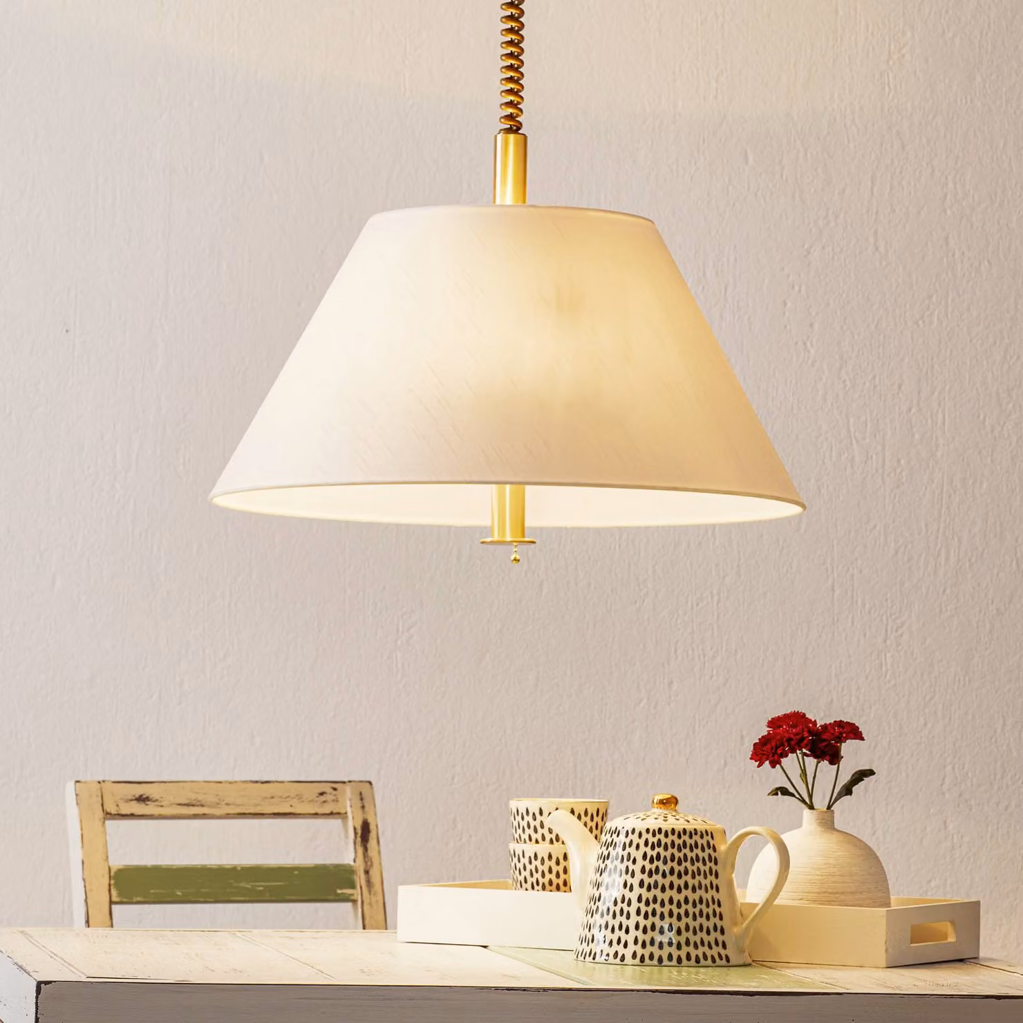 Knapstein Lampada a sospensione RENA, dimmerabile, Bianco / Opale, Soggiorno / Sala da pranzo, Ottone, Design, Lampada a sospensione