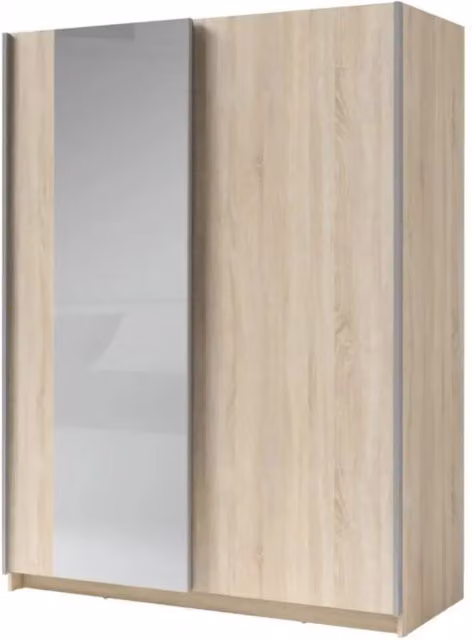Armadio a 2 porte scorrevoli con specchio - Collezione GOZU - Colore rovere sonoma - 150 x 198 x 62 cm