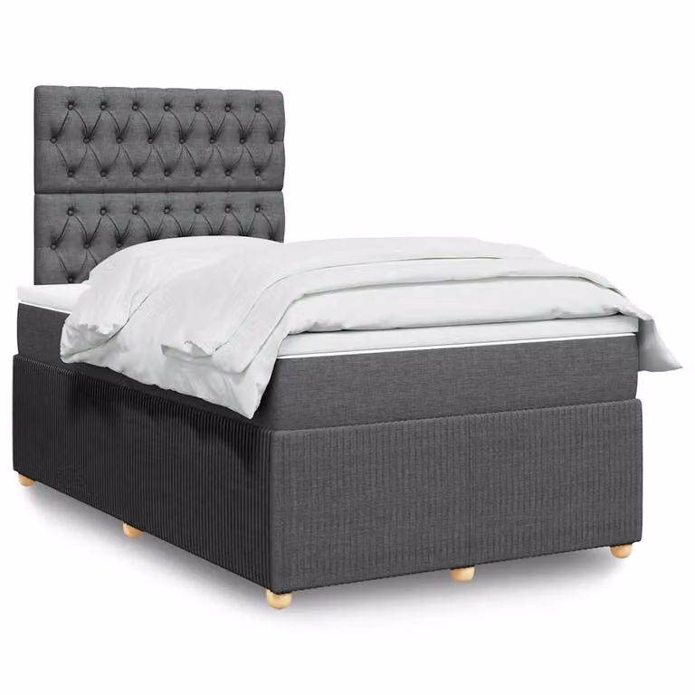 vidaXL Giroletto a Molle con Materasso Ibrido in Tessuto Grigio e Bianco L/P/H: 120 x 190 x 150,5 cm